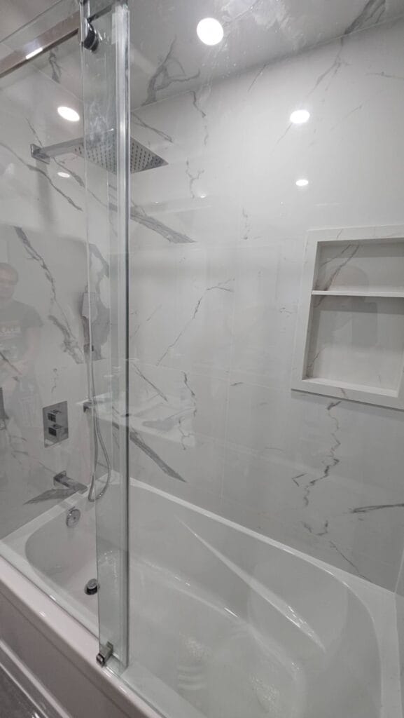 close up of shower tub renovation